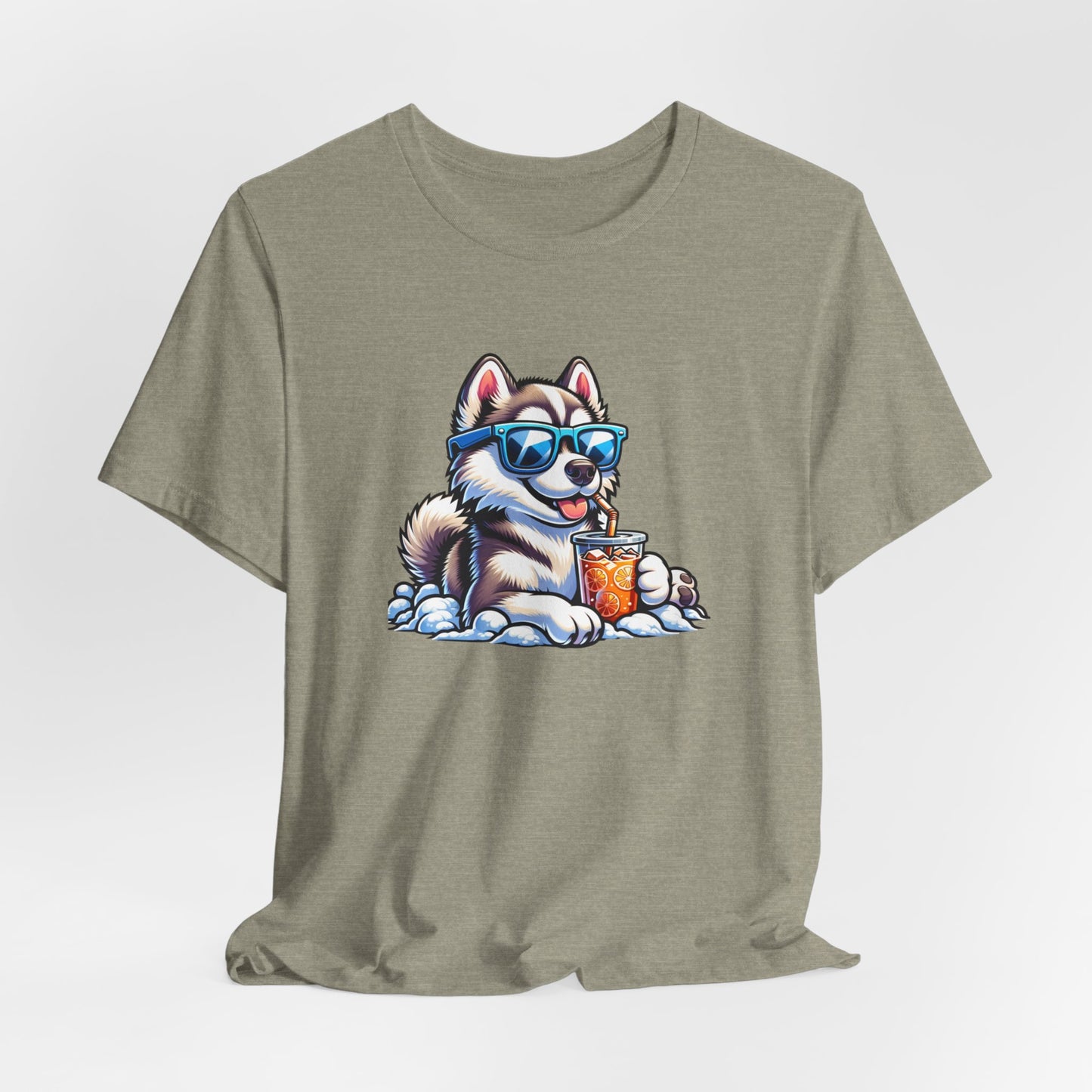 Siberian Husky Drinking Iced Tea Wearing Sunglasses Unisex Jersey Short Sleeve Tee