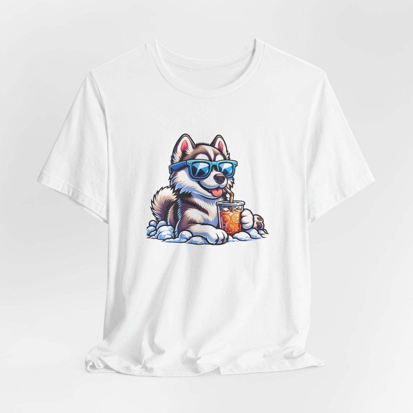 Siberian Husky Drinking Iced Tea Wearing Sunglasses Unisex Jersey Short Sleeve Tee