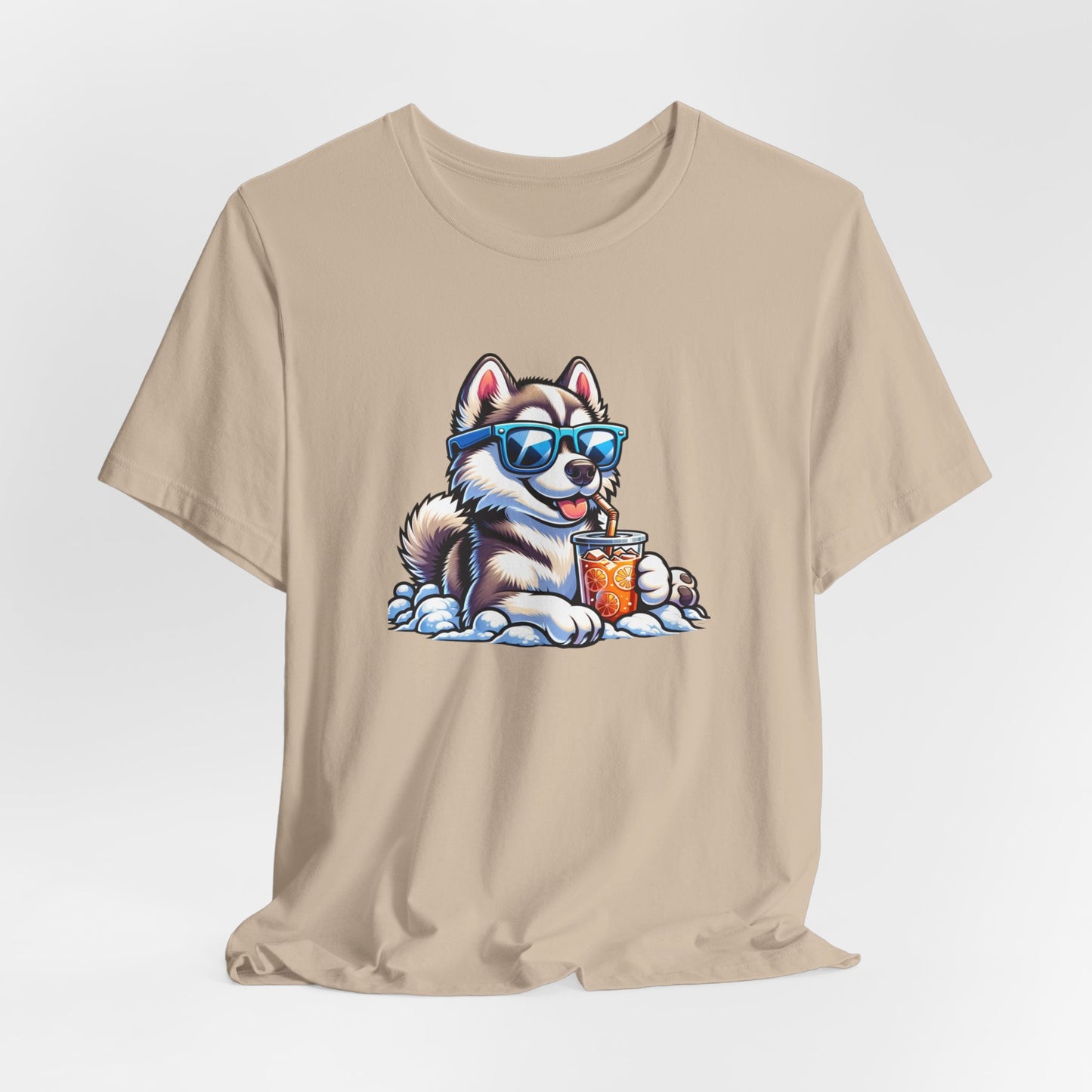 Siberian Husky Drinking Iced Tea Wearing Sunglasses Unisex Jersey Short Sleeve Tee